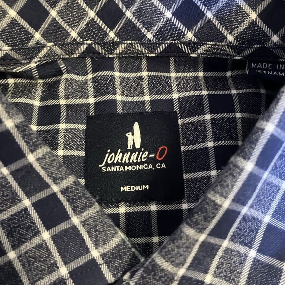 Johnnie O Shirt Mens Medium Blue Gingham Plaid Check Button Up Preppy - Picture 5 of 7